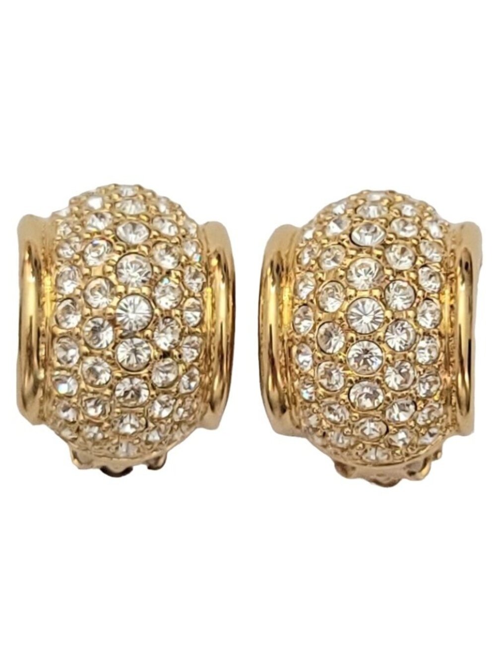 Swarovski Gold Tone Clear Crystal Rhinestone Half Hoop Clip On Earrings, E977